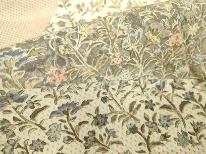 平和屋着物▽上質な紬　単衣　更紗花文　正絹　逸品　DABE4540az