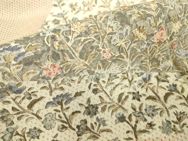 平和屋着物▽上質な紬　単衣　更紗花文　正絹　逸品　DABE4540az