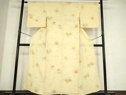 平和屋着物▽上質な小紋　単衣　枝花文　正絹　逸品　DABE4544az