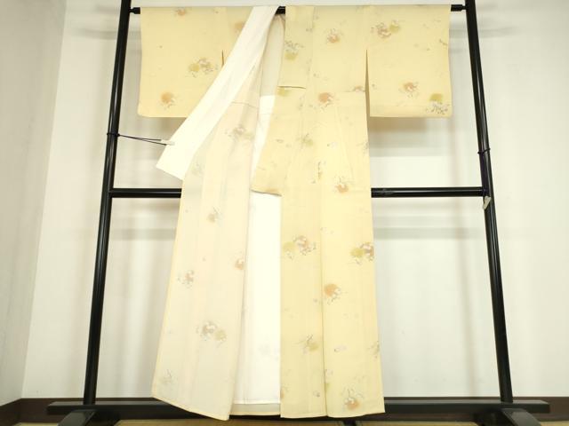 平和屋着物▽上質な小紋　単衣　枝花文　正絹　逸品　DABE4544az