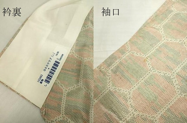 平和屋着物▽上質な紬　単衣　亀甲柄　正絹　逸品　DABE4546az