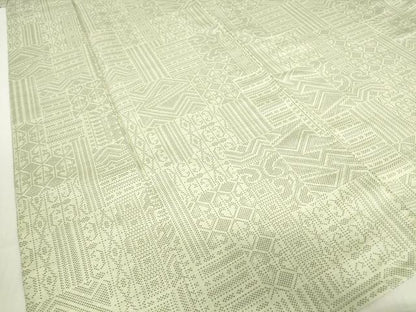 平和屋着物▽上質な紬　単衣　幾何学柄　正絹　逸品　DABE4547az