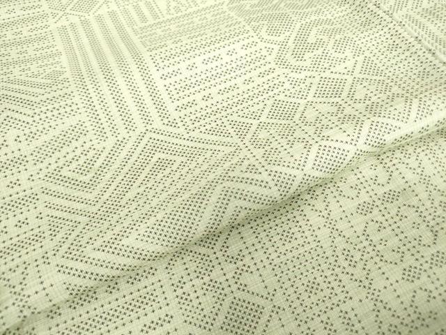 平和屋着物▽上質な紬　単衣　幾何学柄　正絹　逸品　DABE4547az