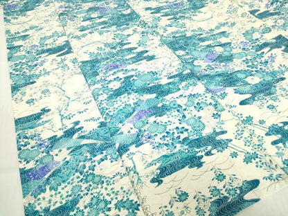 平和屋着物▽上質な小紋　単衣　流水扇面花　正絹　逸品　DABE4551az