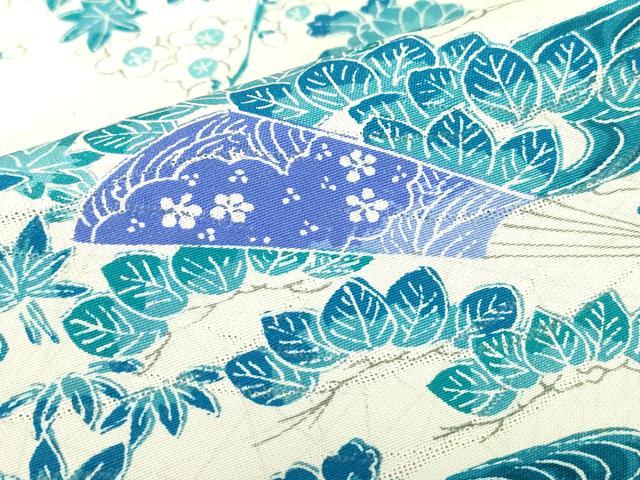 平和屋着物▽上質な小紋　単衣　流水扇面花　正絹　逸品　DABE4551az