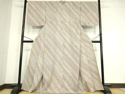 平和屋着物▽上質な小紋　単衣　変わり斜線文　正絹　逸品　未使用　DABE4552az