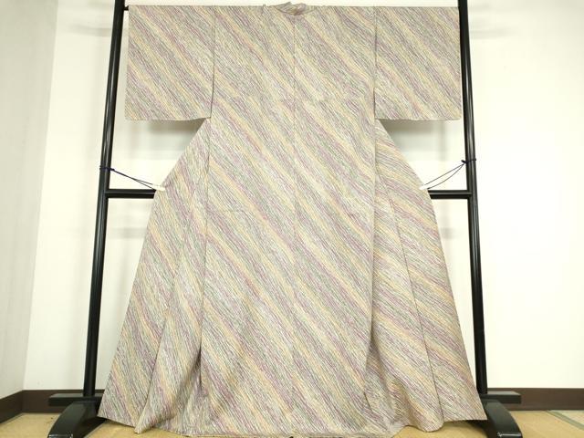 平和屋着物▽上質な小紋　単衣　変わり斜線文　正絹　逸品　未使用　DABE4552az