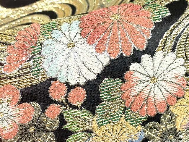 平和屋着物▼六通柄袋帯 流水花文 金糸 正絹 逸品 DABE4559az
