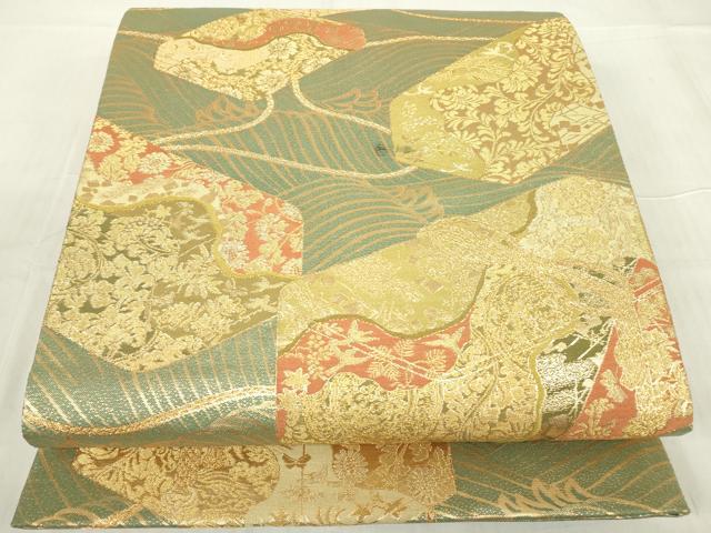 平和屋着物▼佐賀錦　六通柄袋帯　花文箱　金糸　正絹　逸品　DABE4580az