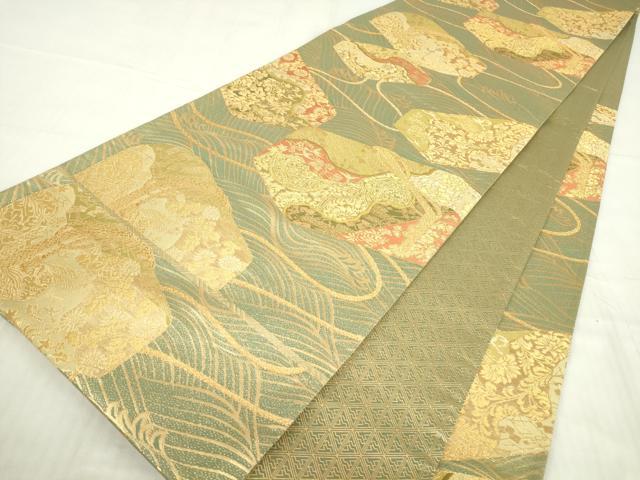平和屋着物▼佐賀錦　六通柄袋帯　花文箱　金糸　正絹　逸品　DABE4580az