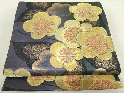 平和屋着物▼六通柄袋帯　梅舞蝶文　金銀糸　正絹　逸品　DABE4594az