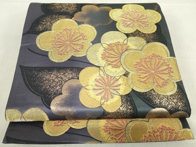 平和屋着物▼六通柄袋帯　梅舞蝶文　金銀糸　正絹　逸品　DABE4594az