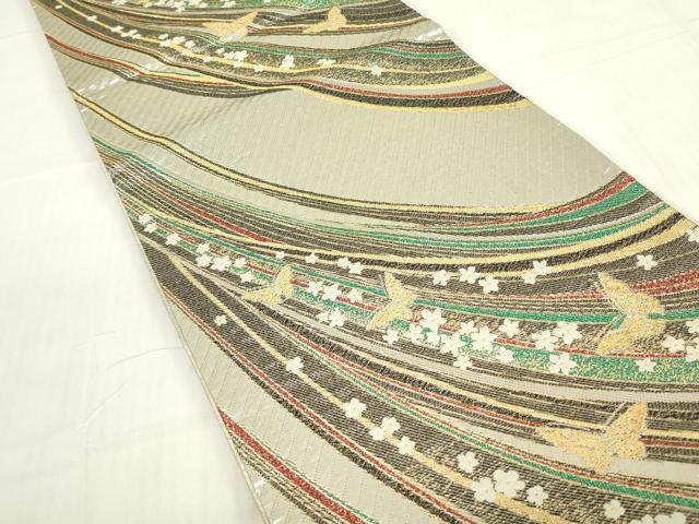 平和屋着物▼佐賀錦　六通柄袋帯　舞蝶花文　金銀糸　正絹　逸品　DABE4597az