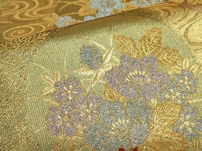 平和屋着物▼六通柄袋帯 流水花丸文 金糸 正絹 逸品 DABE4603az