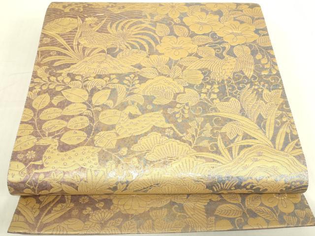 平和屋着物▼六通柄袋帯 正倉院動物花文 金糸 引箔 正絹 逸品 DABE4615az