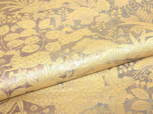 平和屋着物▼六通柄袋帯 正倉院動物花文 金糸 引箔 正絹 逸品 DABE4615az