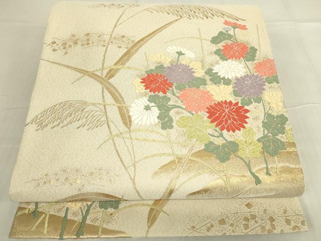 平和屋着物▼砂金綴 六通柄袋帯 唐織 菊文 金糸 正絹 逸品 DABE4618az