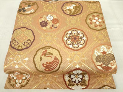 平和屋着物▼六通柄袋帯 唐織 天井花鳥文 金糸 正絹 逸品 DABE4626az