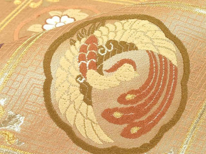 平和屋着物▼六通柄袋帯 唐織 天井花鳥文 金糸 正絹 逸品 DABE4626az