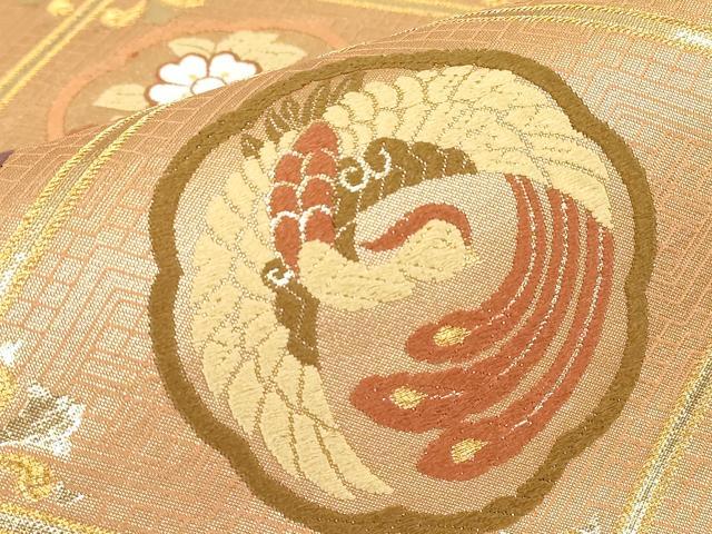平和屋着物▼六通柄袋帯 唐織 天井花鳥文 金糸 正絹 逸品 DABE4626az