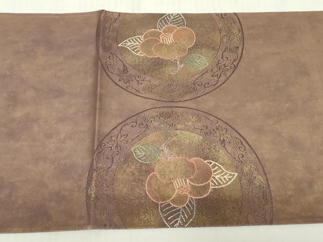 平和屋着物▼中国三大刺繍 相良刺繍 総刺繍 太鼓柄袋帯 牡丹絵皿文 引箔 正絹 逸品 DABE4628az