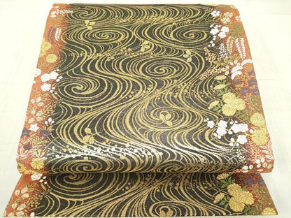 平和屋着物▼佐賀錦 六通柄袋帯 唐織 流水花文 金糸 鈴乃屋扱い 正絹 逸品 DABE4629az