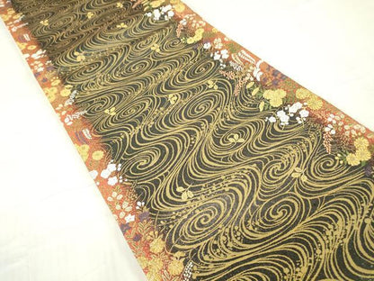 平和屋着物▼佐賀錦 六通柄袋帯 唐織 流水花文 金糸 鈴乃屋扱い 正絹 逸品 DABE4629az