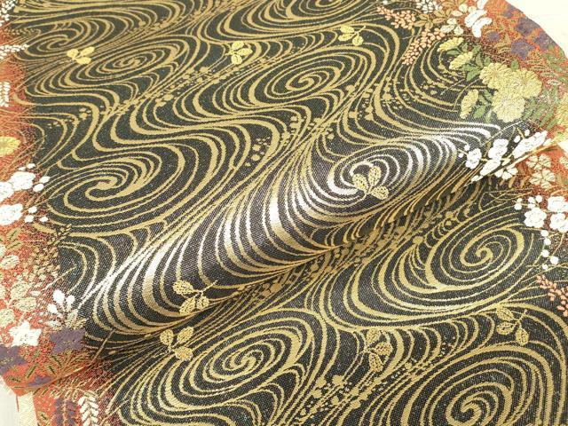 平和屋着物▼佐賀錦 六通柄袋帯 唐織 流水花文 金糸 鈴乃屋扱い 正絹 逸品 DABE4629az