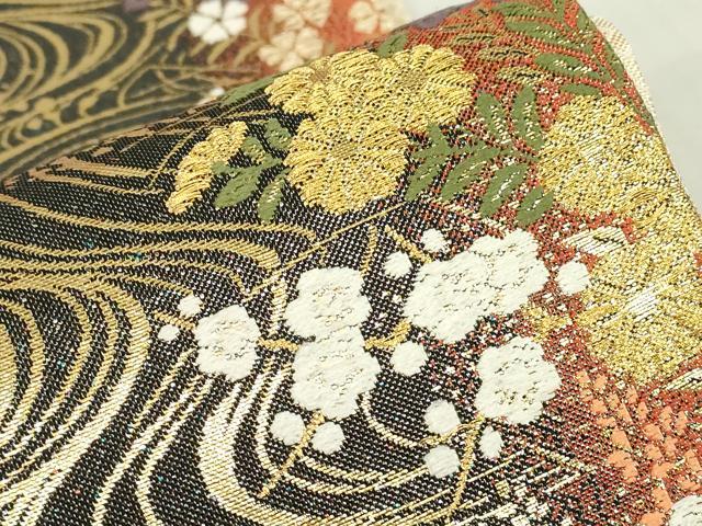 平和屋着物▼佐賀錦 六通柄袋帯 唐織 流水花文 金糸 鈴乃屋扱い 正絹 逸品 DABE4629az
