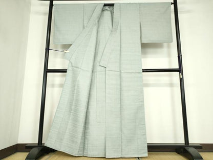 平和屋着物▽上質な紬　単衣　横段文　正絹　逸品　DABE4638az
