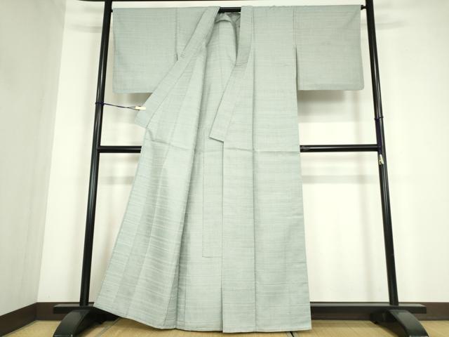 平和屋着物▽上質な紬　単衣　横段文　正絹　逸品　DABE4638az