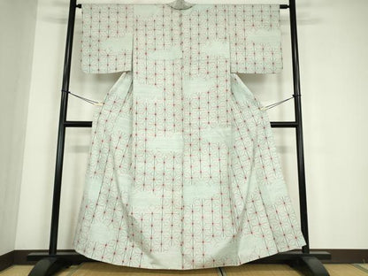 平和屋着物▽上質な紬　単衣　麻の葉文　正絹　逸品　DABE4639az