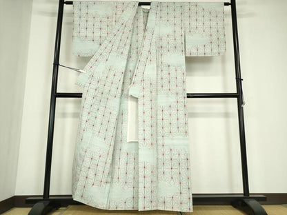 平和屋着物▽上質な紬　単衣　麻の葉文　正絹　逸品　DABE4639az