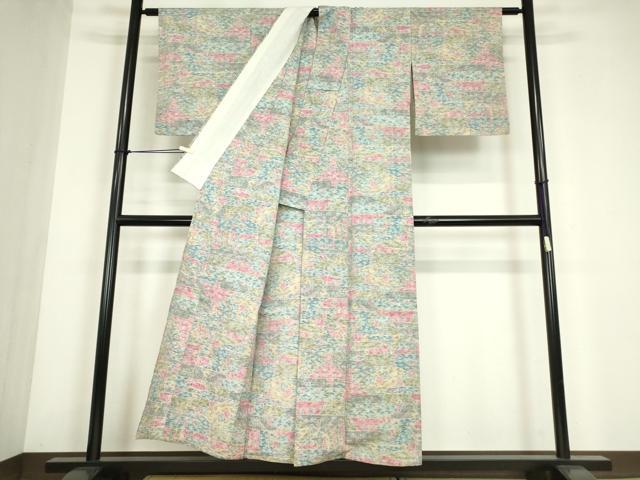 平和屋着物▽上質な紬　単衣　霞花文　正絹　逸品　DABE4640az