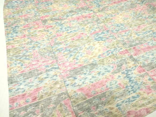 平和屋着物▽上質な紬　単衣　霞花文　正絹　逸品　DABE4640az