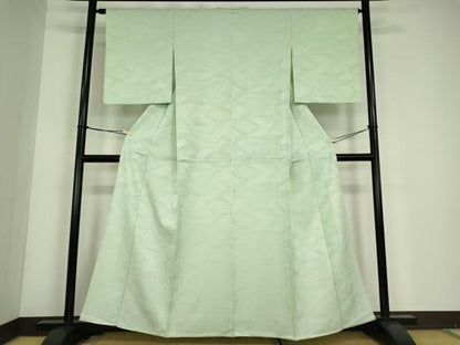 平和屋着物▽上質な色無地　単衣　舞葉地紋　青磁鼠色　正絹　逸品　DABE4642az