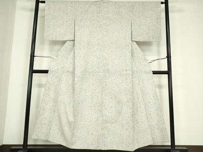 平和屋着物▽本塩沢　単衣　花唐草文　正絹　逸品　DABE4643az