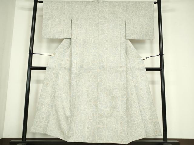 平和屋着物▽本塩沢　単衣　花唐草文　正絹　逸品　DABE4643az