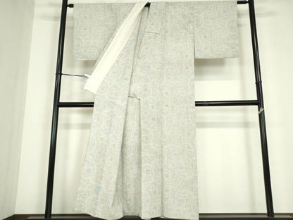 平和屋着物▽本塩沢　単衣　花唐草文　正絹　逸品　DABE4643az