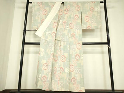 平和屋着物▽本塩沢　単衣　正倉院花文　正絹　逸品　DABE4645az