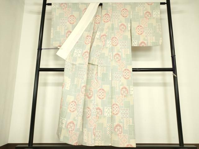 平和屋着物▽本塩沢　単衣　正倉院花文　正絹　逸品　DABE4645az