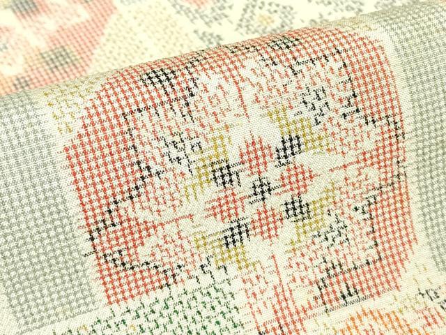 平和屋着物▽本塩沢　単衣　正倉院花文　正絹　逸品　DABE4645az