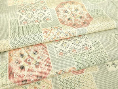平和屋着物▽本塩沢　単衣　正倉院花文　正絹　逸品　DABE4645az