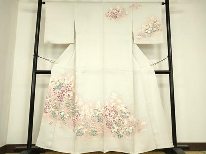 平和屋着物▽訪問着　単衣　草花文　暈し染め　三越扱い　正絹　逸品　DABE4646az