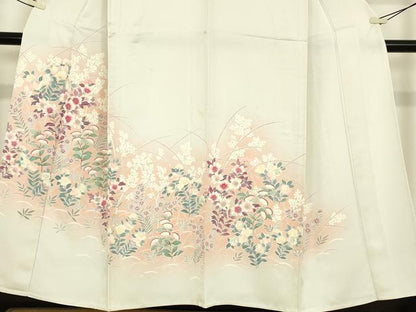 平和屋着物▽訪問着　単衣　草花文　暈し染め　三越扱い　正絹　逸品　DABE4646az