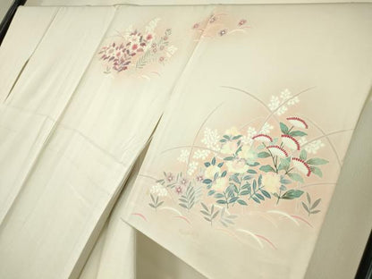 平和屋着物▽訪問着　単衣　草花文　暈し染め　三越扱い　正絹　逸品　DABE4646az