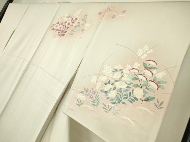平和屋着物▽訪問着　単衣　草花文　暈し染め　三越扱い　正絹　逸品　DABE4646az