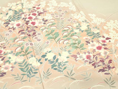 平和屋着物▽訪問着　単衣　草花文　暈し染め　三越扱い　正絹　逸品　DABE4646az