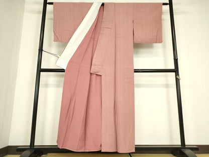 平和屋着物▽上質な小紋　単衣　縞　正絹　逸品　DABE4649az