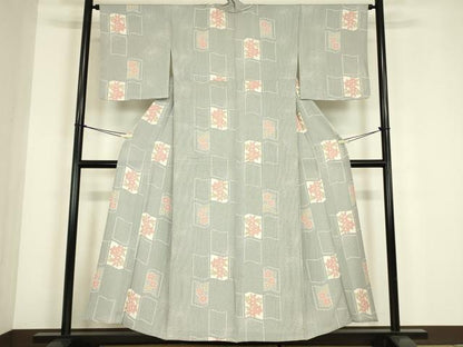 平和屋着物▽上質な小紋　単衣　色紙花文　正絹　逸品　DABE4650az